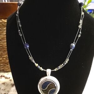 Ken Craft - Enameled Round Silver and Blue Beaded Necklace